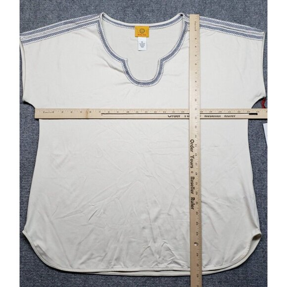 Ruby Rd Top Womens XL White Split Neck Beaded Short Cap Sleeve Pullover New - Picture 7 of 8